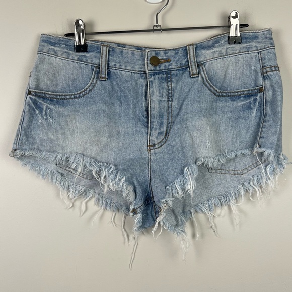 Billabong Denim Jean Shorts Blue Frayed Bonita Mid Rise Beach Size 28 AU 10 - Picture 6 of 12